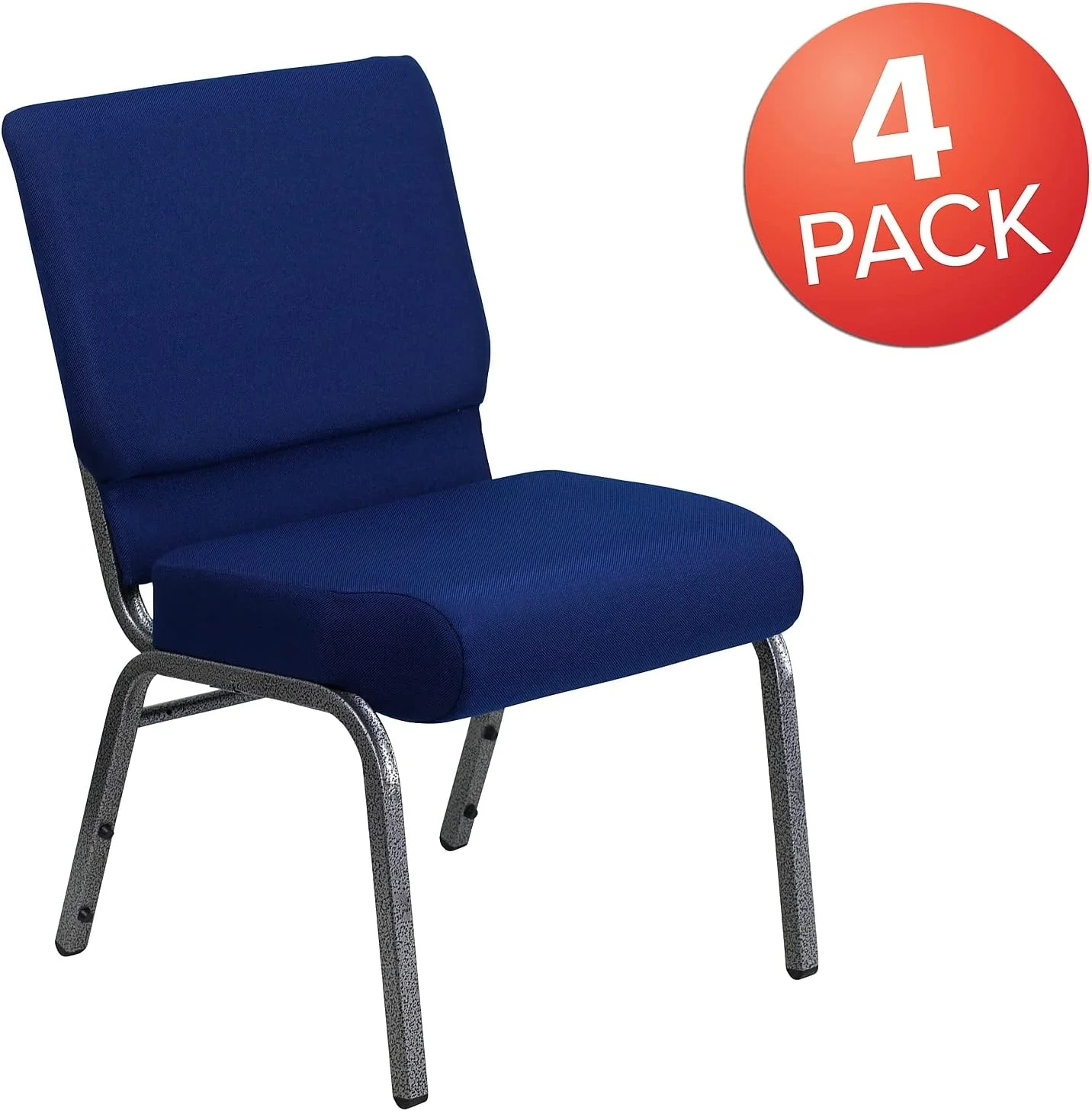 4 Pack HERCULES Series 21''W Stacking Church Chair In Navy Blue Fabric - Silver Vein Frame