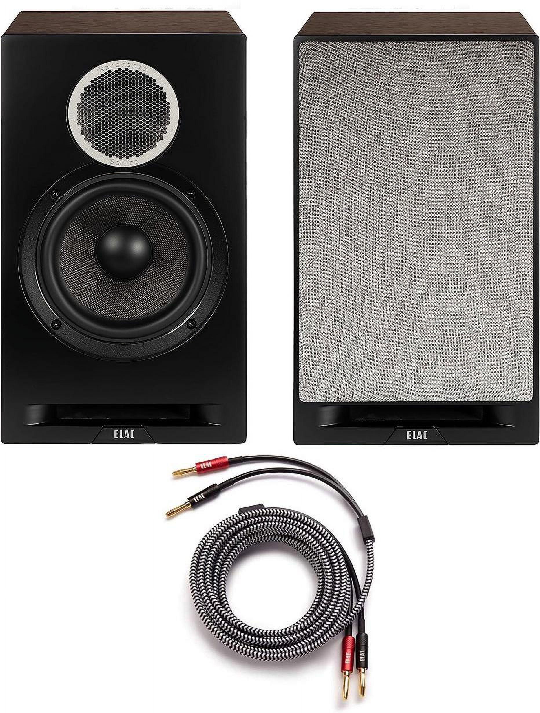 ELAC DBR62-BK Debut Reference Bookshelf Speaker Pair - Black/Walnut with an ELAC SPW-10FT-P 10ft Sensible Speaker Cable Pair (2019)