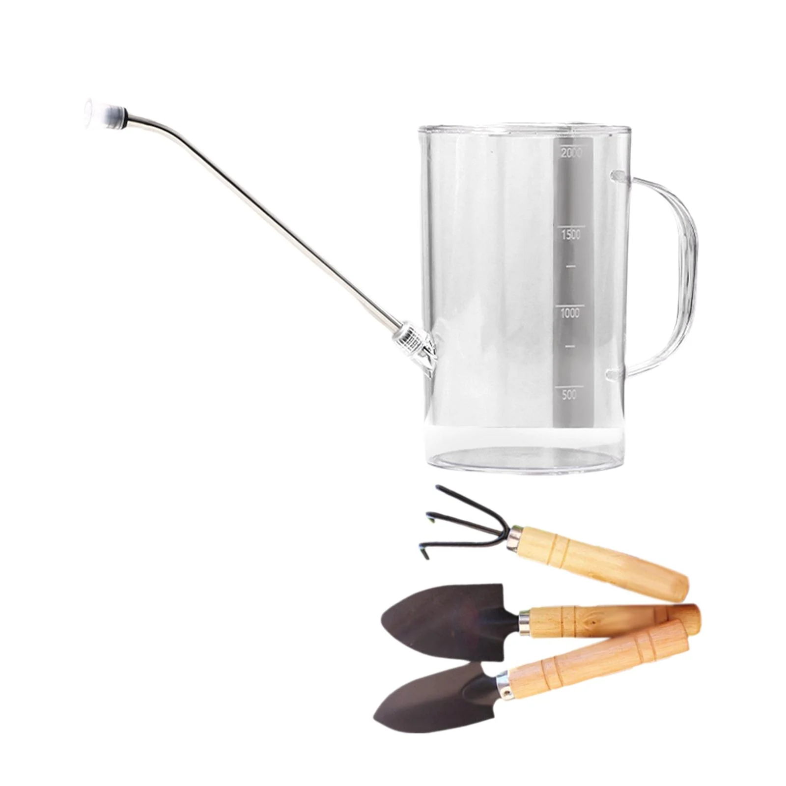 SunniMix 1L Watering Can Plant Watering Can with 3 Gardening Tools Watering Pot Kettle for Indoor Outdoor Plants Garden Flower Office Transparent White