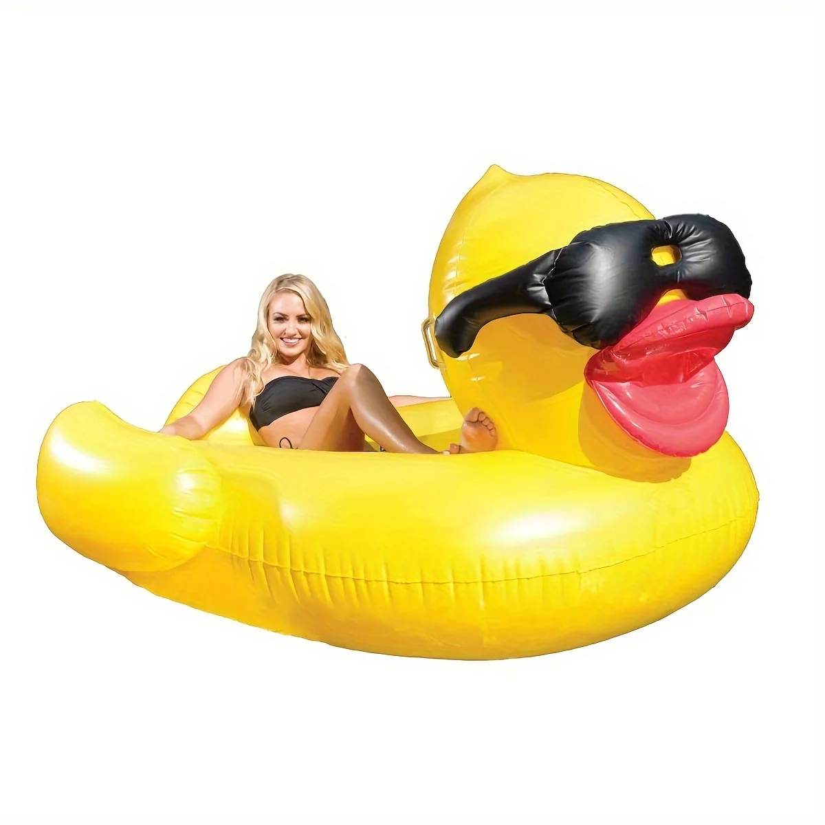 1pc Big Yellow Duck Floating Raft, PVC Inflatable Water Toy With Two Beverage Holders