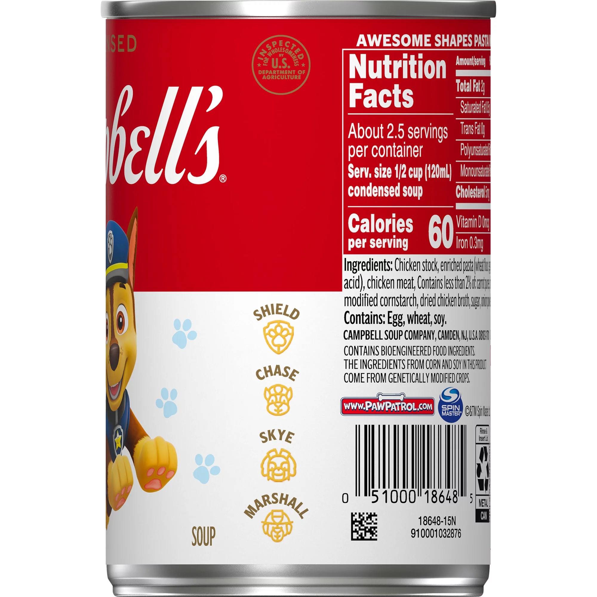 (4 pack) Campbell’s Condensed Kids Soup, Paw Patrol Awesome Shapes Pasta with Chicken in Chicken Broth, 10.5 oz Can