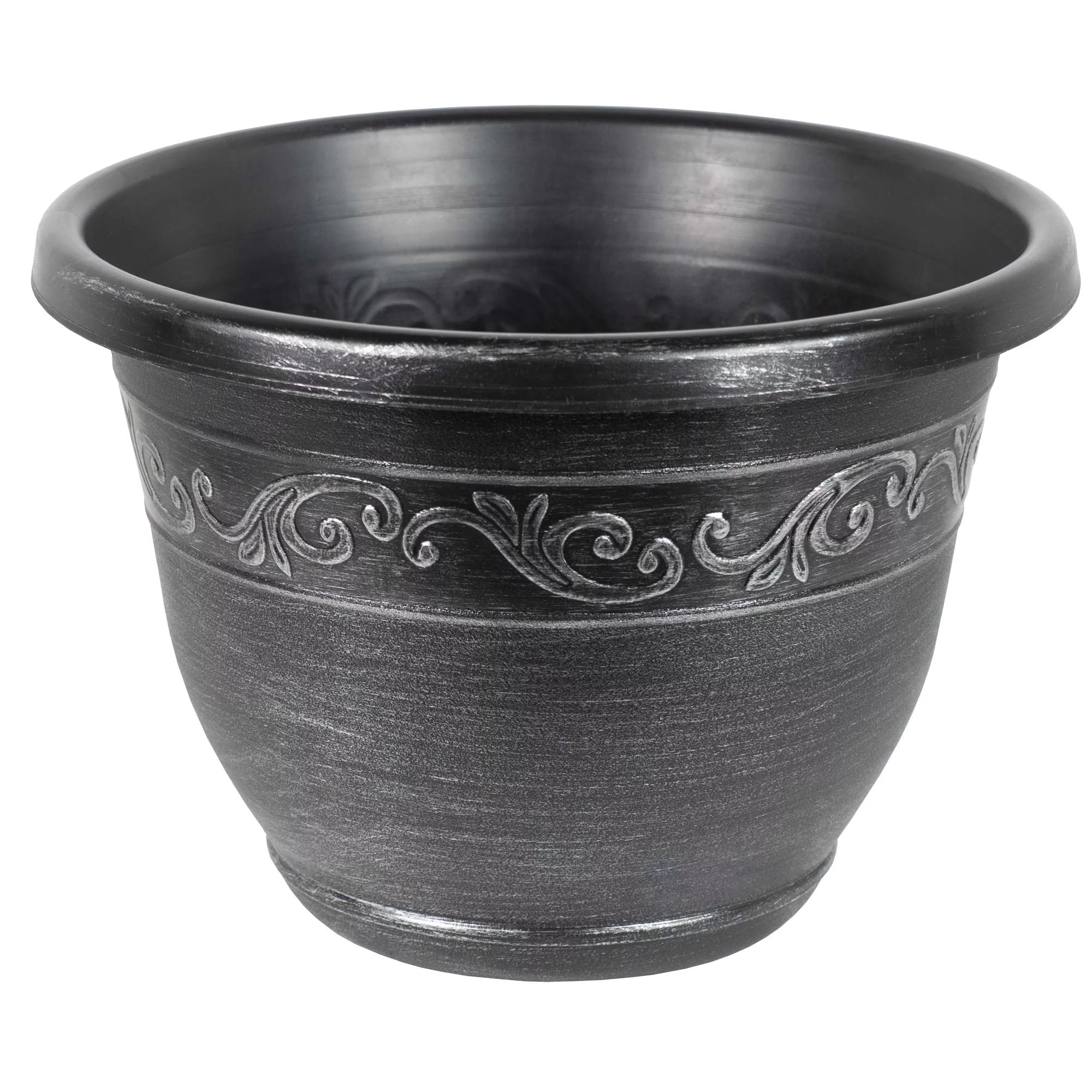 Garden Elements Indoor/Outdoor Plastic Tulip Banded Round Flower Pot Planter, Silver 13