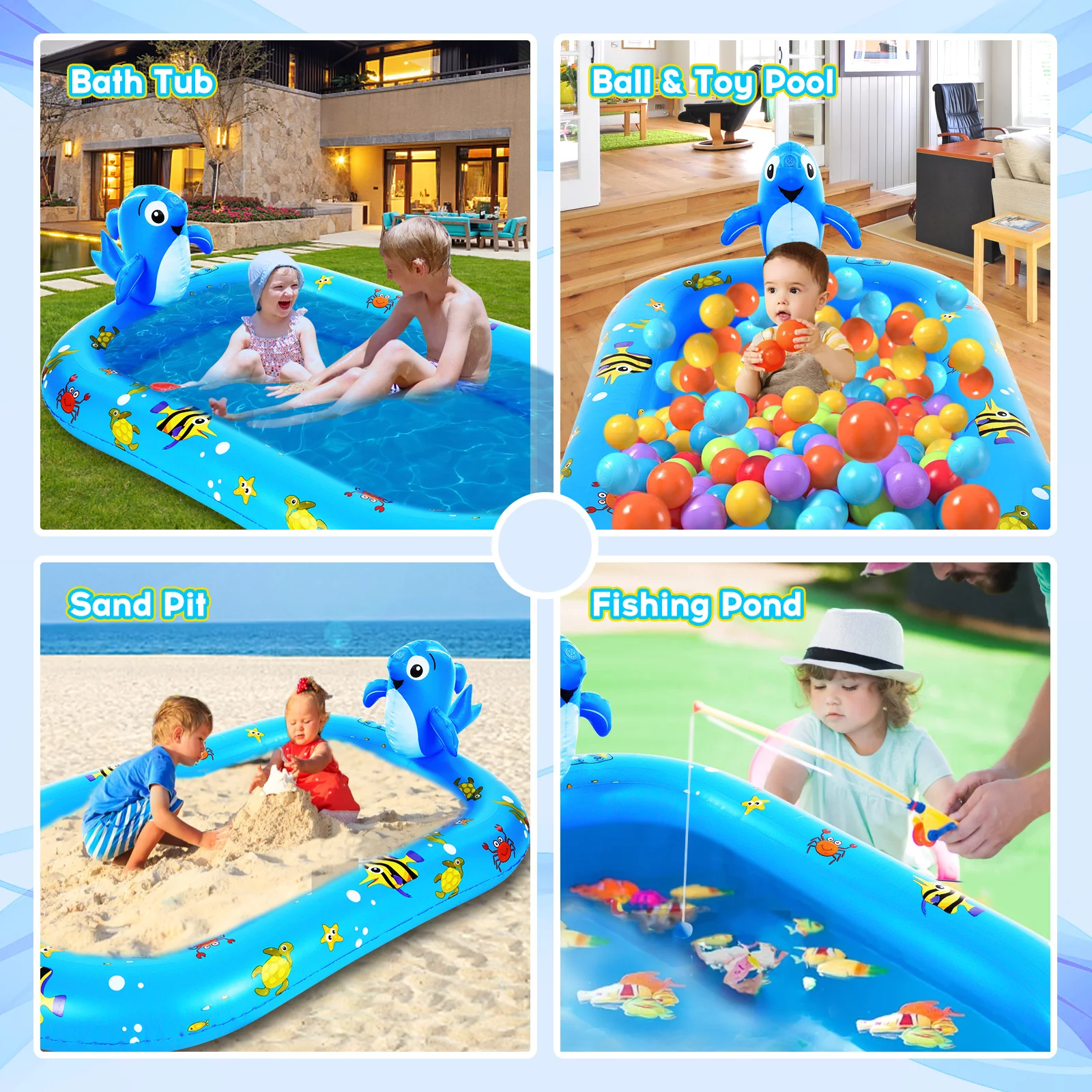 Spray Fountain,Pool With 67 Pool 170 * 67 Pad Pool Summer Water Pool Sprinkler Kids Water Pad Spray Pad Sprinkler Dolphin Inflatable Sprinkler 67 * 40in Pool Kids Kiddie Pool Lawn ( 170