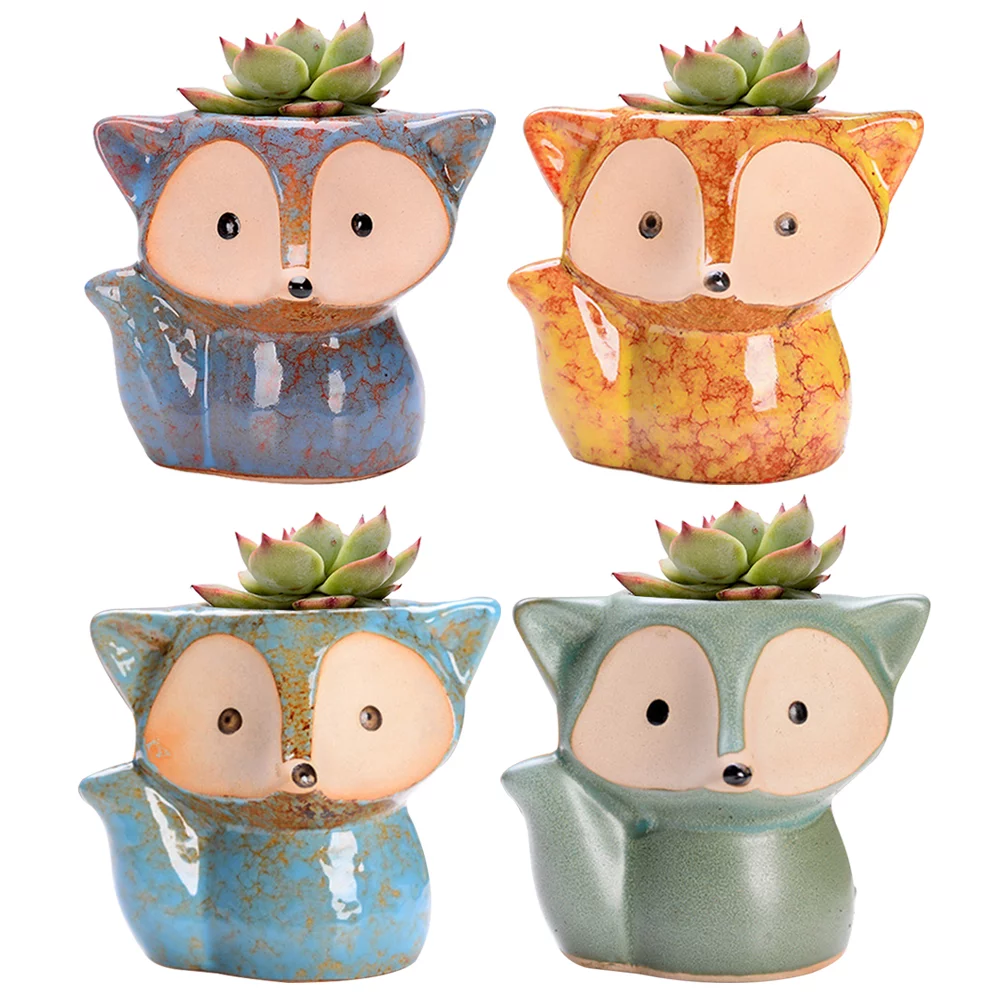 Guichaokj 4PCS Style Ceramic Flower Pot Mini Succulent Plant Flower Pot Straight Round Potting Pot Household Flower Container without Plant (Blue, Green, Yellow and Purple)