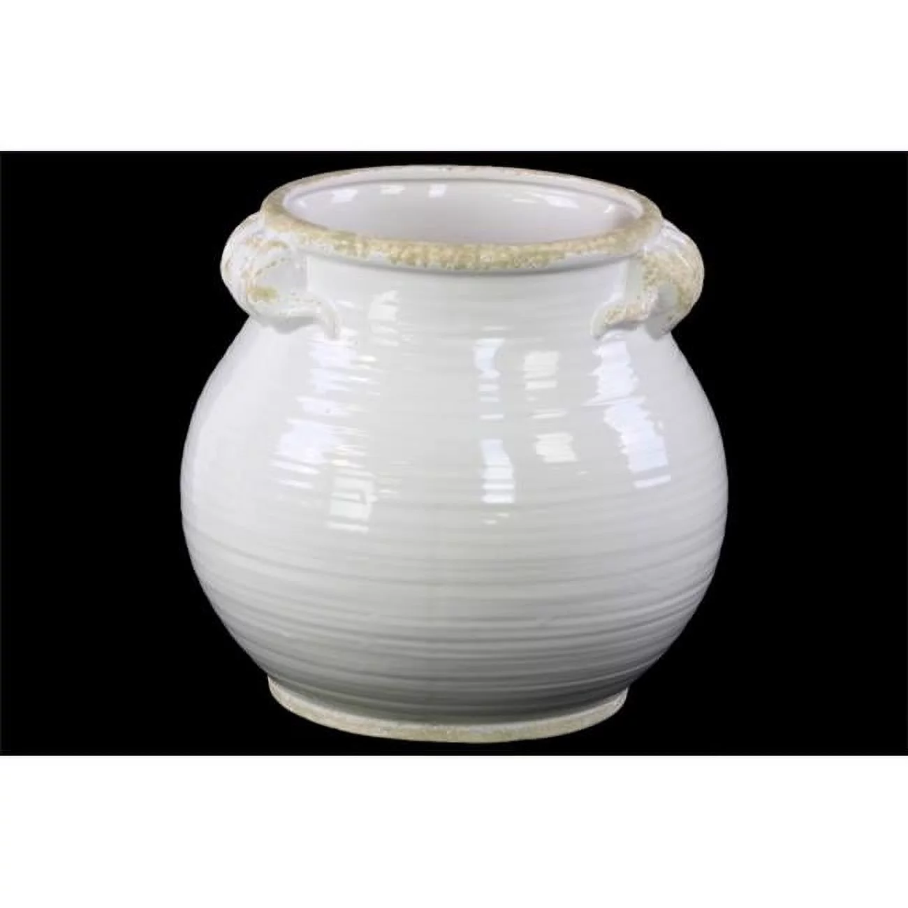 Urban Trends Collection  Ceramic Tall Round Bellied Tuscan Pot with Handles - Distressed Gloss White- Small
