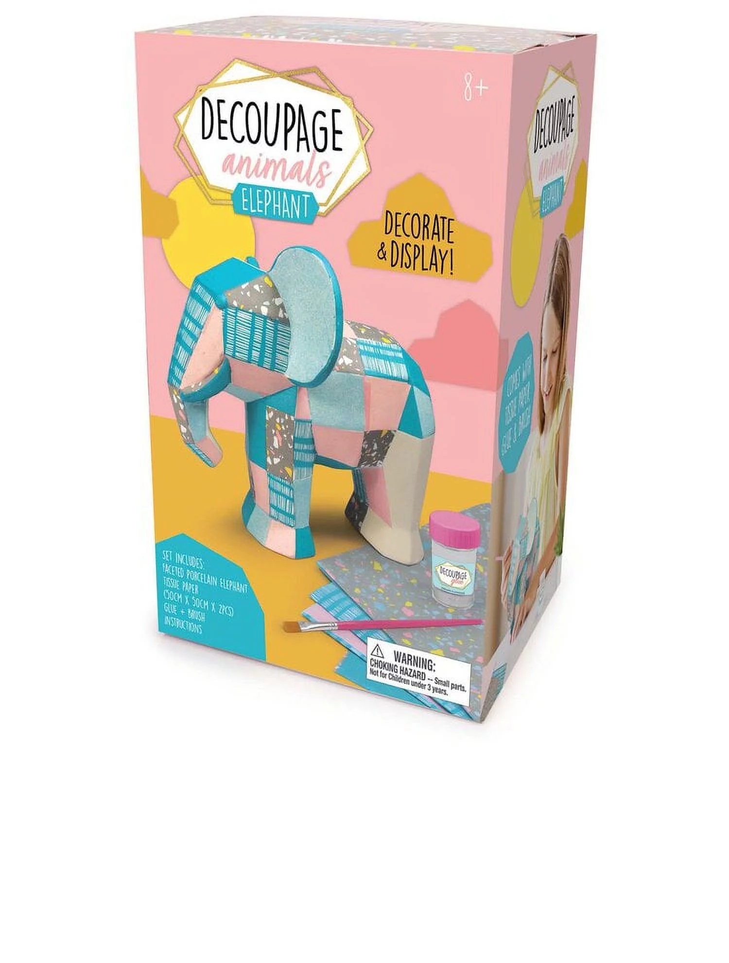 Bright Stripes Decoupage Animals Elephant - Ceramic Decorating Kit for Kids