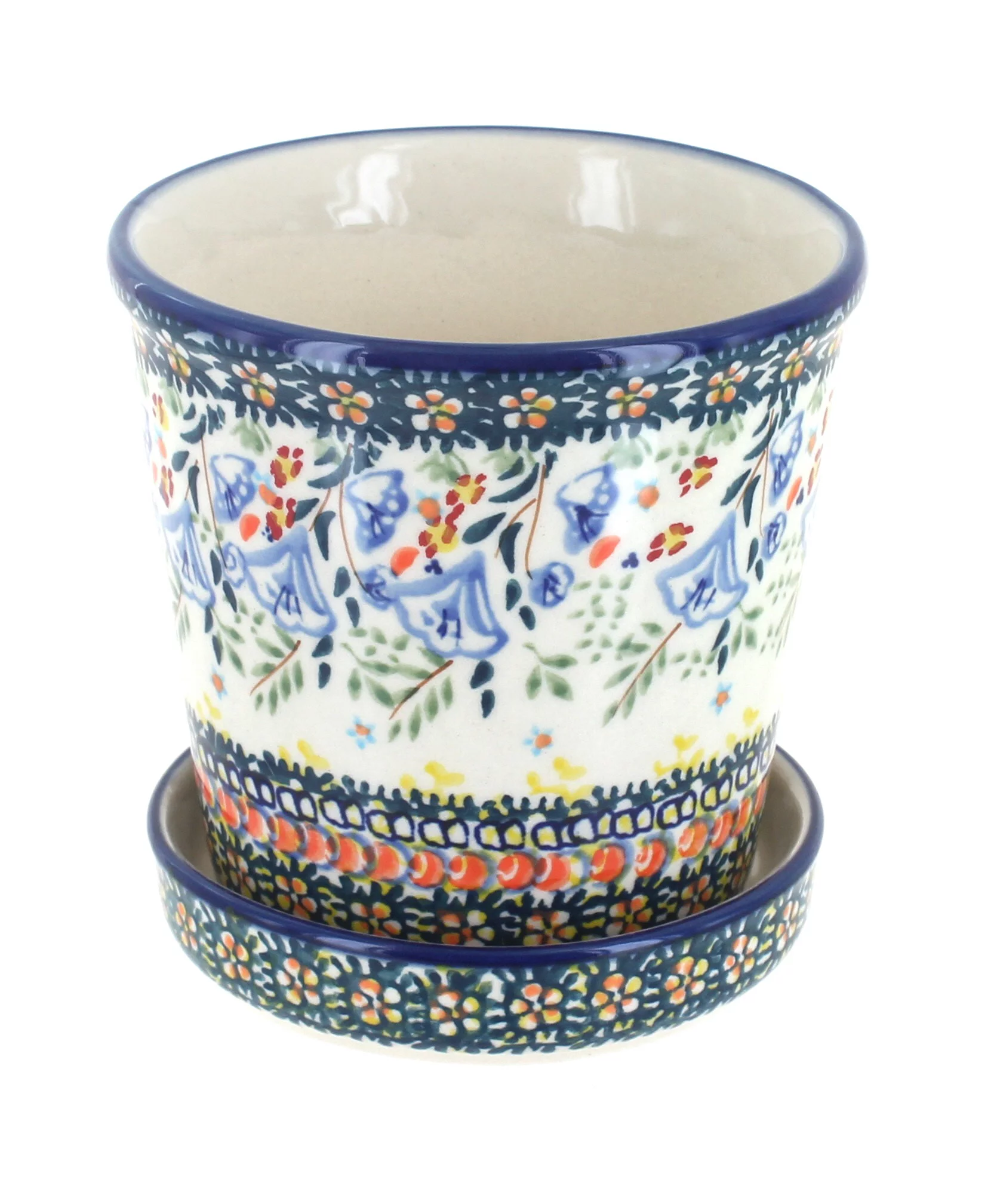 Blue Rose Polish Pottery Periwinkle Flower Pot