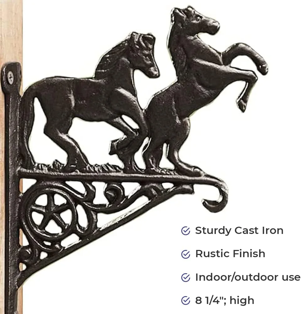 Wild Horse Planter Holder | Sturdy Cast Iron | Wall Hook For Hanging Plant And Flower Pots | Indoor/Outdoor Use | Rustic Finish | Gift For Horse Lovers