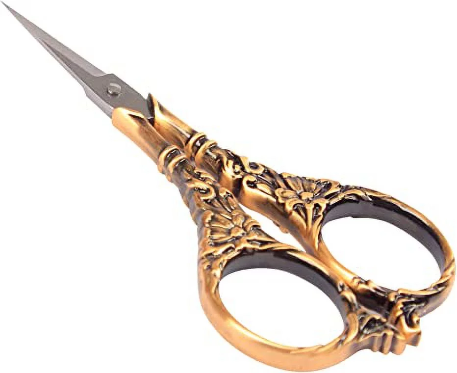 Zhuge Vintage European Style Scissors Stainless Steel for Cross Stitch Cutting Embroidery Sewing Handcraft Craft Art Work DIY Tool(Red Copper)