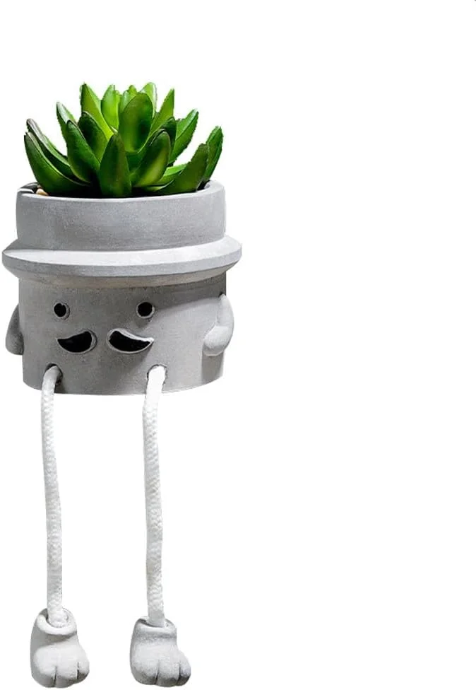 Nvzi Artificial Succulents in Cement Pots w/Hanging Leg, Fake Succulents Plants, Realistic Faux Succulents Plants, Cute Human Shaped Mini Potted Fake Plants for Desk,Office, Bathroom,Home Decor (E)