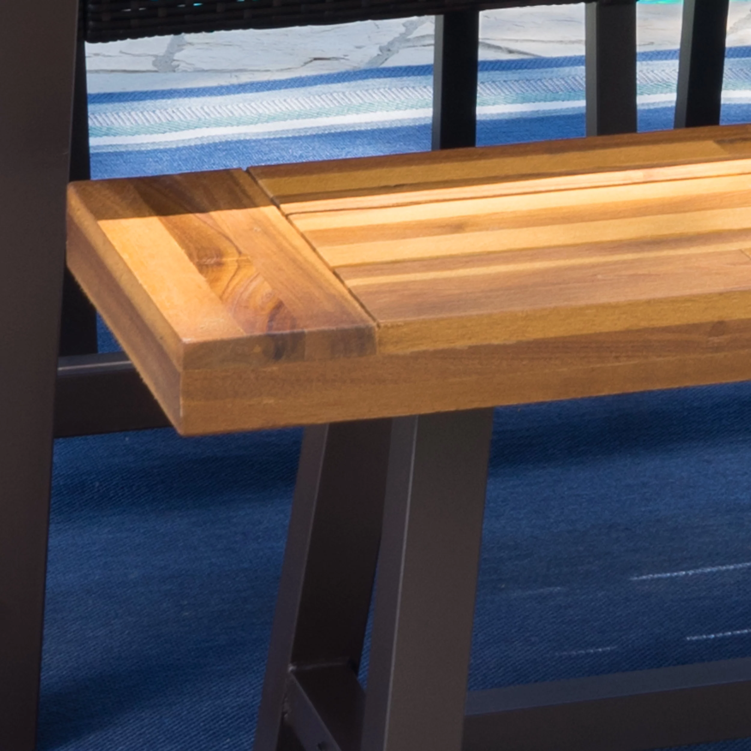 Branson Outdoor 6 Piece Acacia Wood Dining Set with Wicker Dining Chairs and Cushions, Teak Finish, Multibrown, Beige