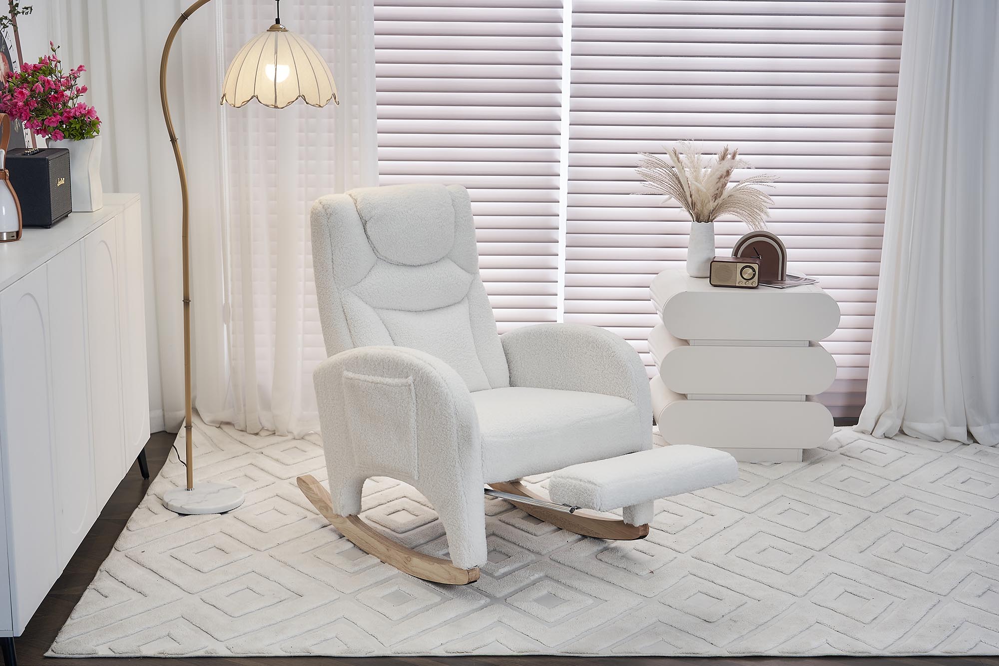 Fabric Nursery Rocking Chair With Adjustable Footrest