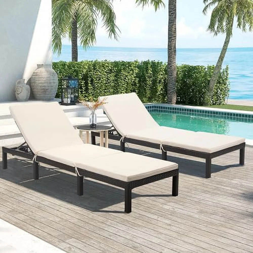 QYFZBIM Lounge Chairs for Outside  Outdoor Rattan Wicker Chaise Lounge with Cushion  Adjustable Backrest  Ideal for Pool  Patio  Deck  Dark Grey Cushion and Black Color Wicker