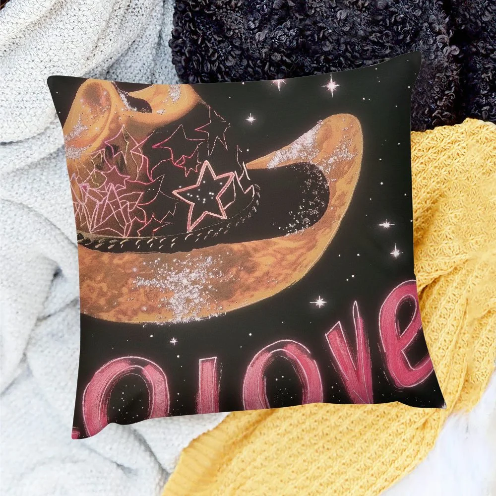 Western Throw Pillow Covers Inch for Girls Women Lady Hot Summer Design Pillow Covers, Pink and Black Cushion Covers American Wild West Hat Cushion Cases