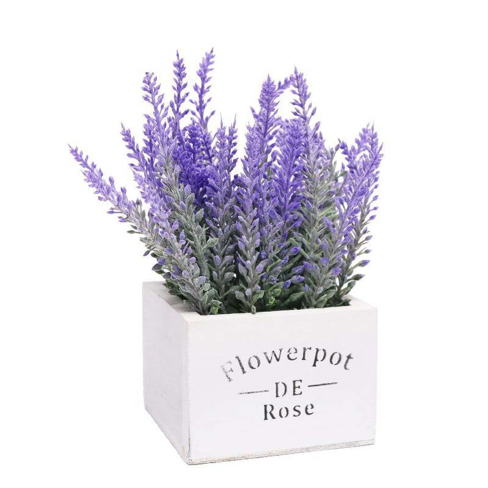 Artificial Lavender Flower Pot Simulation Lavender Pot Fake Flower Plant with Wooden box