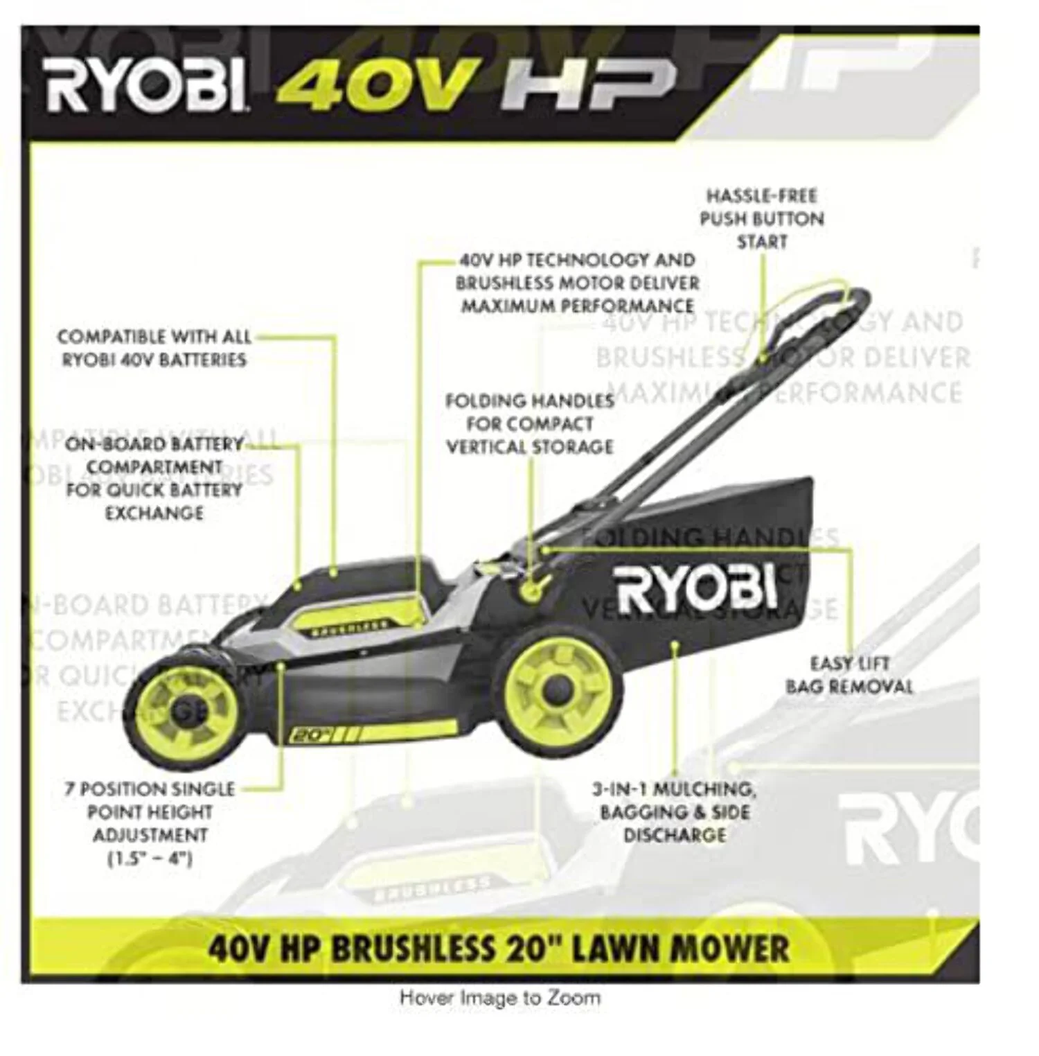 RYOBI 40V HP Brushless 20 Battery Push Mower