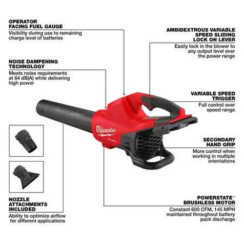 Handheld Blower, 36V, 145 mph Max. Air Speed, 600 cfm Max Air Flow, Bare Tool