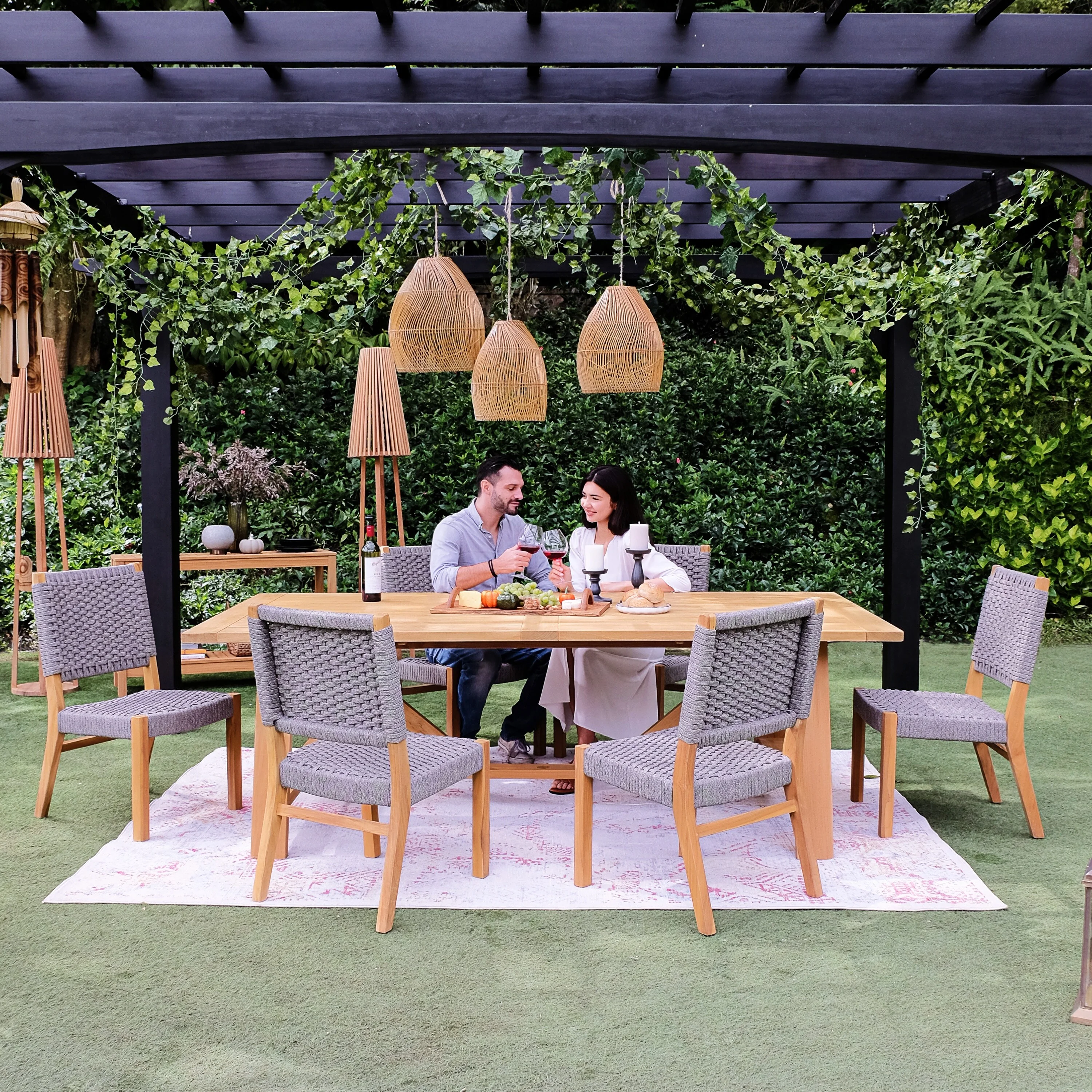 Cambridge Casual  Zephyr 2-piece Teak Patio Dining Chair Plantation Teak/Tan Woven Polyrope