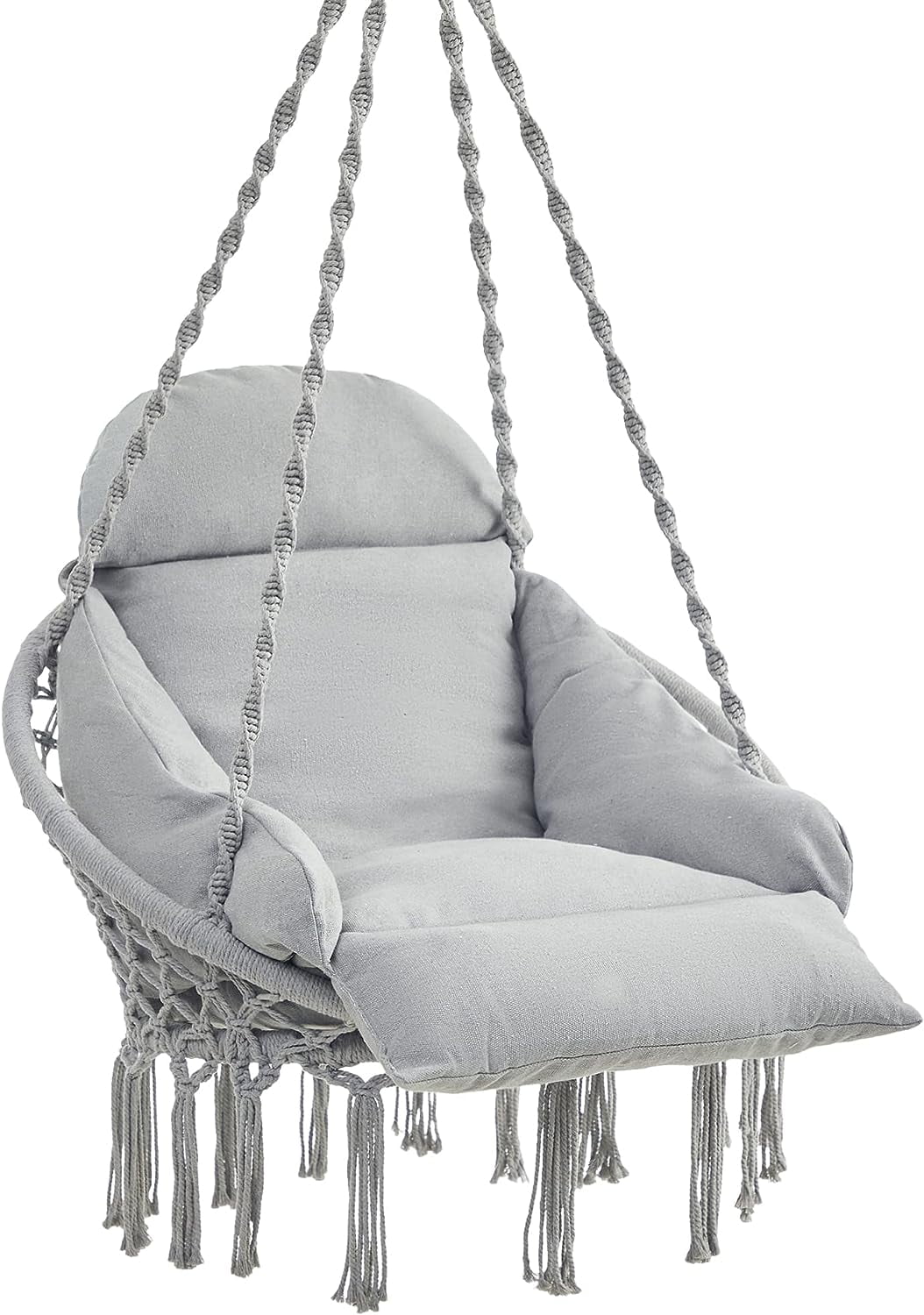 KESHENGDA Hanging Chair, Hammock Chair with Large, Thick Cushion, Boho Swing Chair for Bedroom, Patio, Balcony, Garden, Living Room, Holds up to 264 lb, Gray UGDC042G11