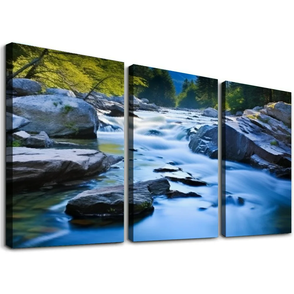 COMIO  Large Size Peaceful Dreamlike Waterfall Artwork Modern Nature Landscape Art Painting Picture Print Art Work for Walls Hotel Bedroom Interior Wall Decor 12''x16''X3 Panels