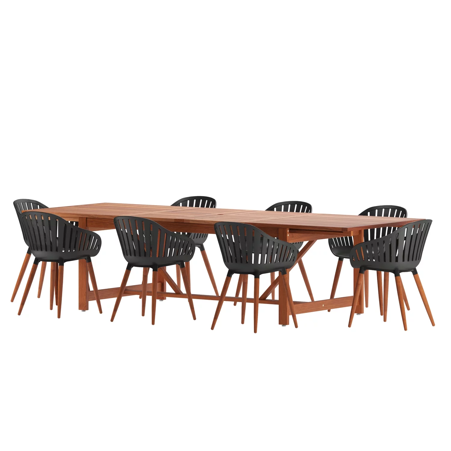 Amazonia 9 Piece Rectangular Patio Dining Set W/Black Plastic Eucalyptus Finish Chairs