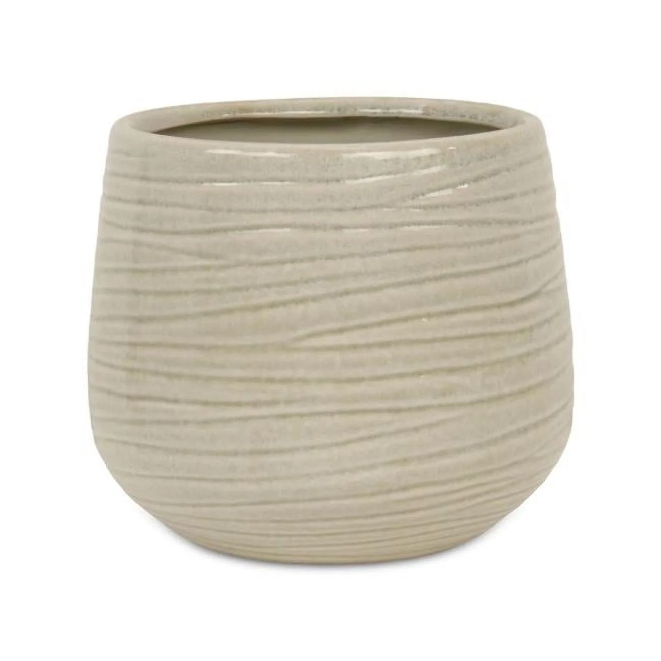 Cheungs 5924WT Fairloam Round Curved Wave Lined Pattern Ceramic Pot, White - Extra Large