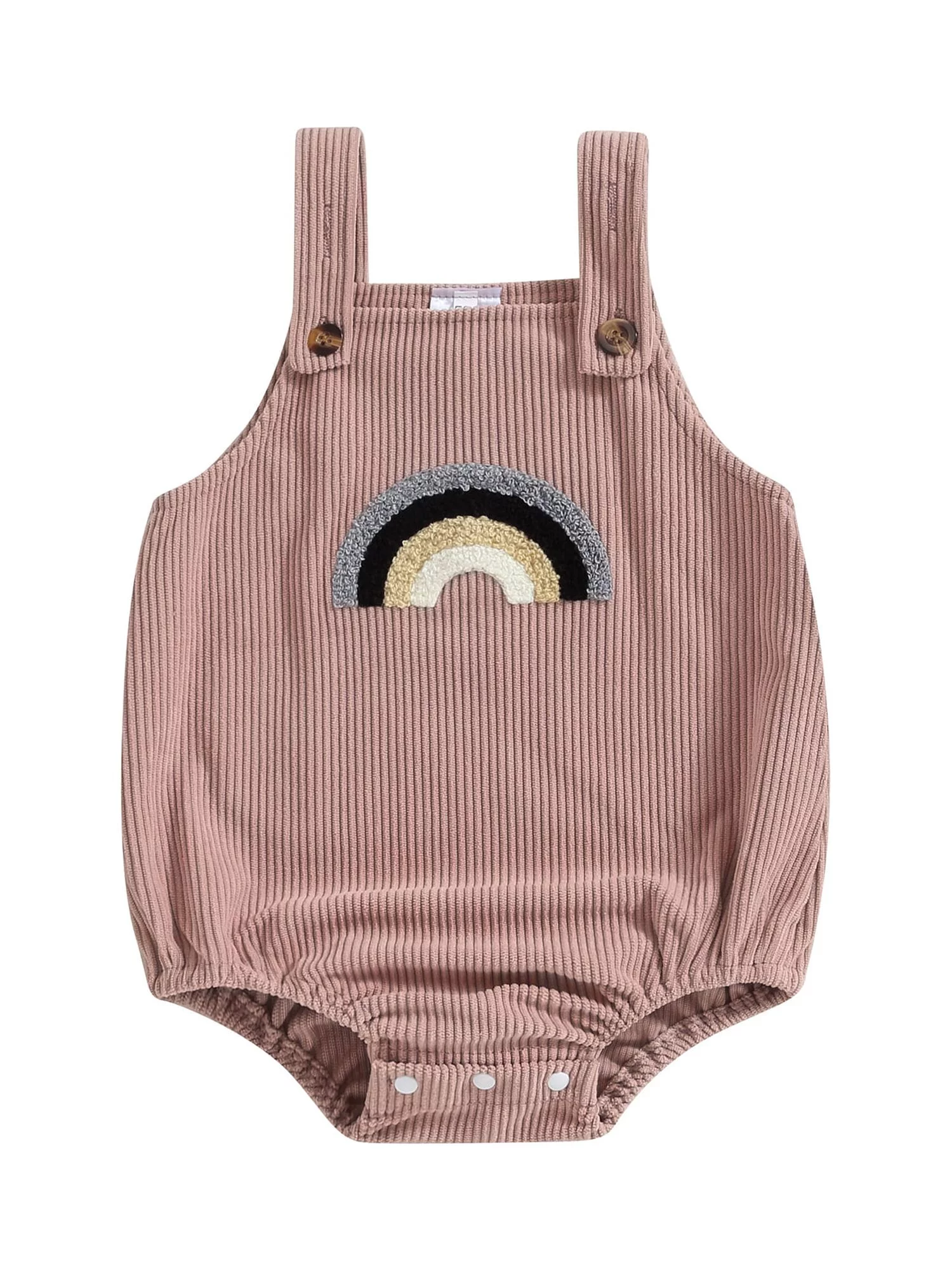 Infant Baby Corduroy Romper Rainbow Embroidery Sleeveless Square Neck Jumpsuit Overalls Outfit