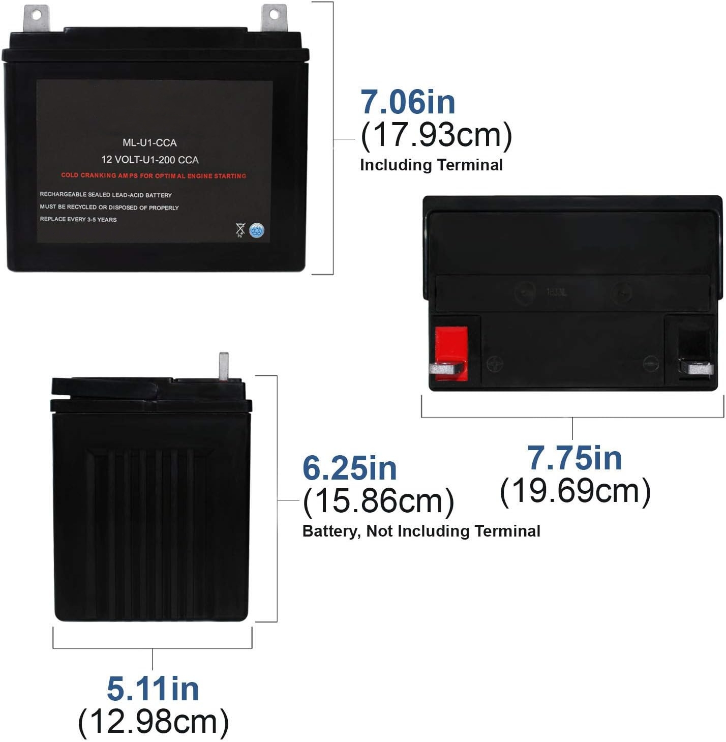 ML-U1 12V 200CCA Battery for Cub Cadet Sit Down Under Seat Mowers