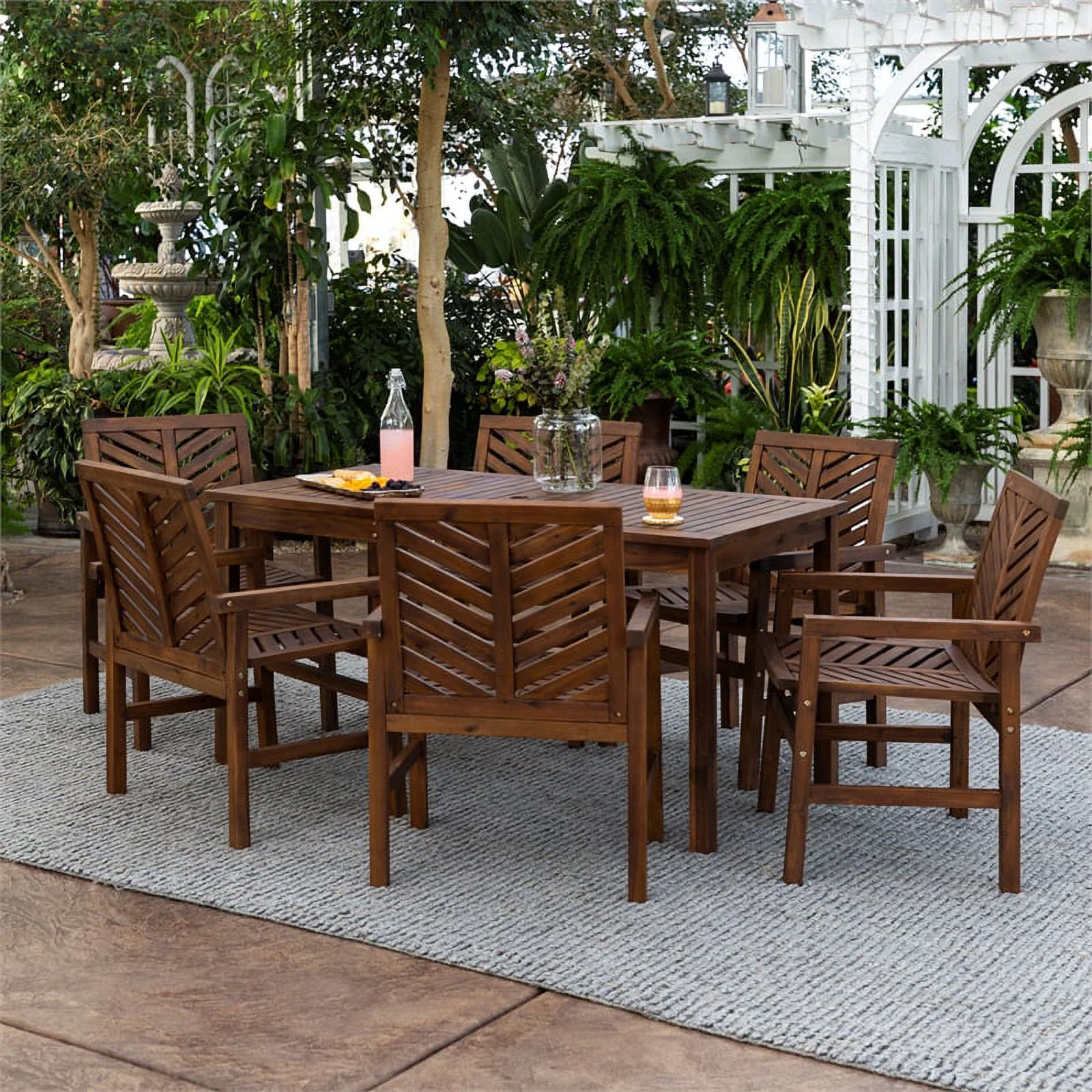 Afuera Living 7-Piece Chevron Outdoor Patio Dining Set in Dark Brown