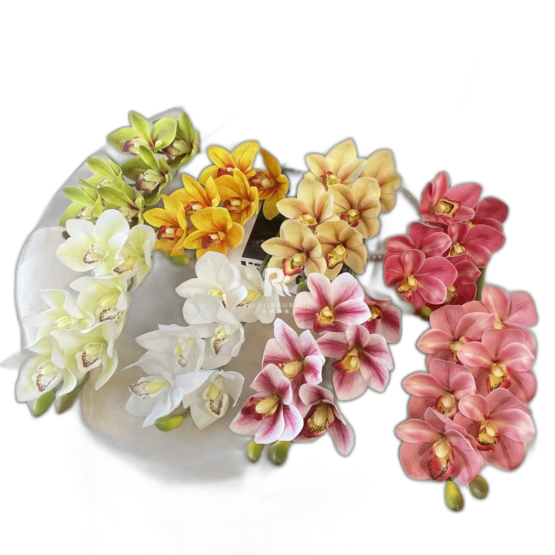 Simulation Cymbidium Orchid High-Grade 3D Hand Feeling Large Cymbidium Orchid Fake Flowers Three-Dimensional Film Orchid Wedding Flower Decoration Simulation Flowers