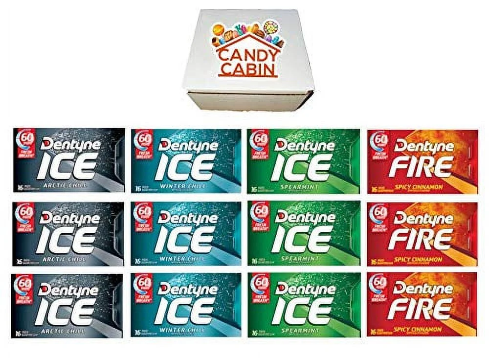 Dentyne Ice Sugar Gum, Variety Pack , 12 Packs Of 16 Pieces By (ARCTIC CHILL-WINTER CHILL-SPEARMINT-FIRE)