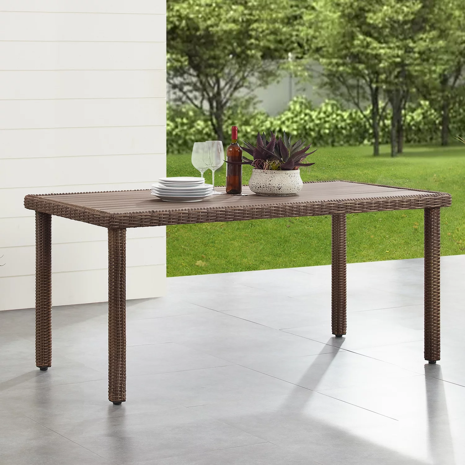 HomeStock Lakeside Living Outdoor Wicker Dining Table Weathered Brown