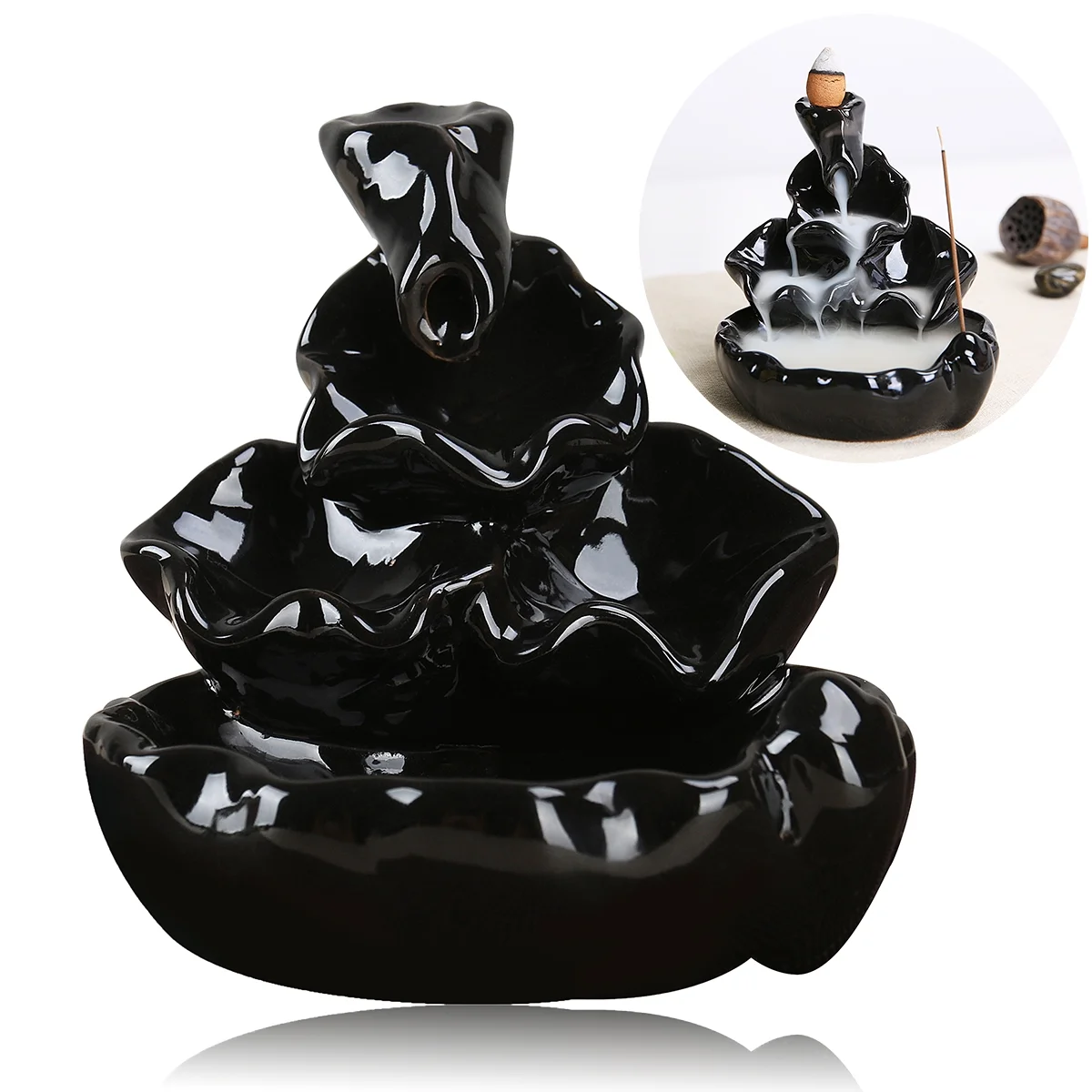 NUOLUX Incense Burner Holder Sandalwood Furnace Ceramic Censer Tower Waterfall Backflow Cone Fountain