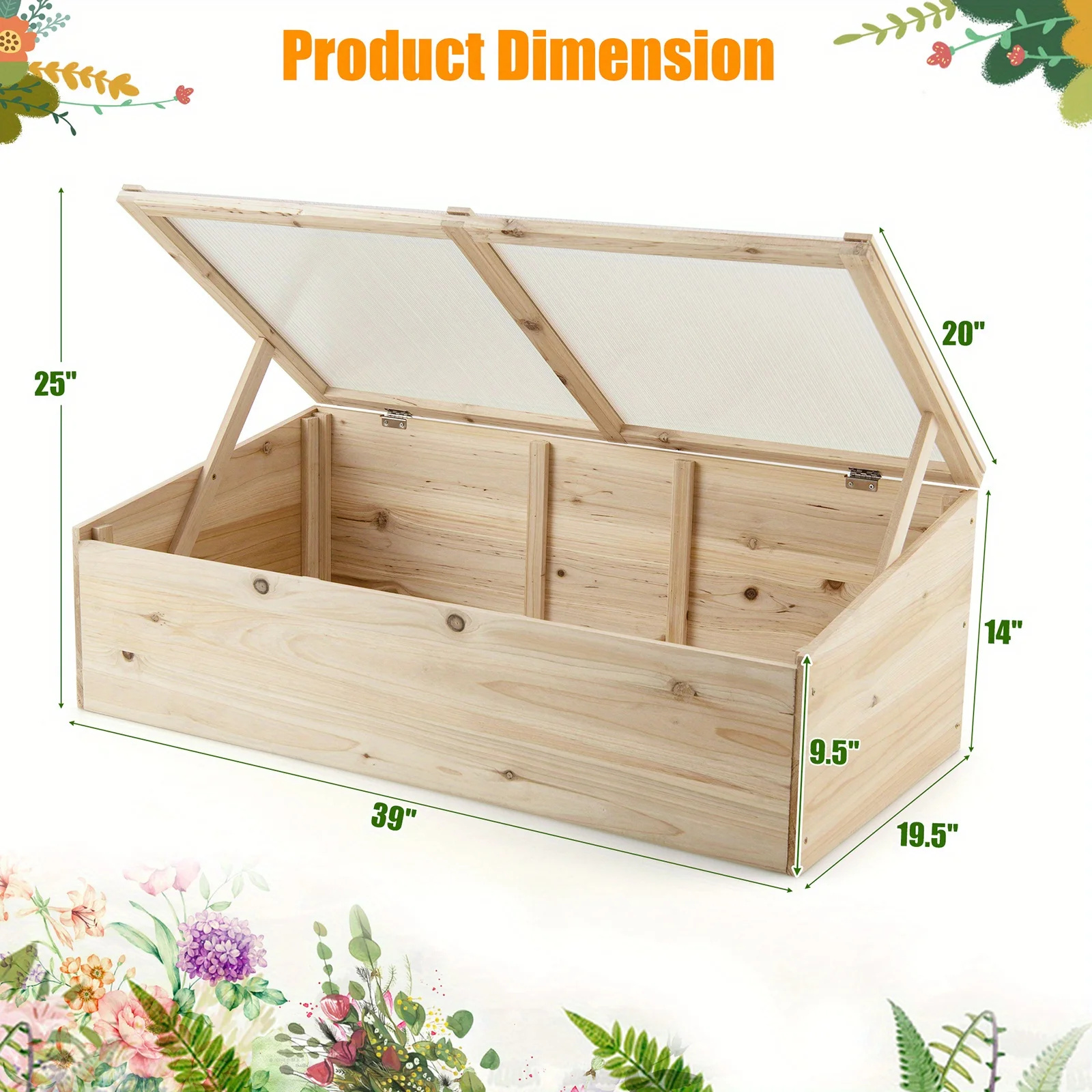 Goplus  Wooden Cold Frame Greenhouse Flower Planter Raised Plants Bed Protection