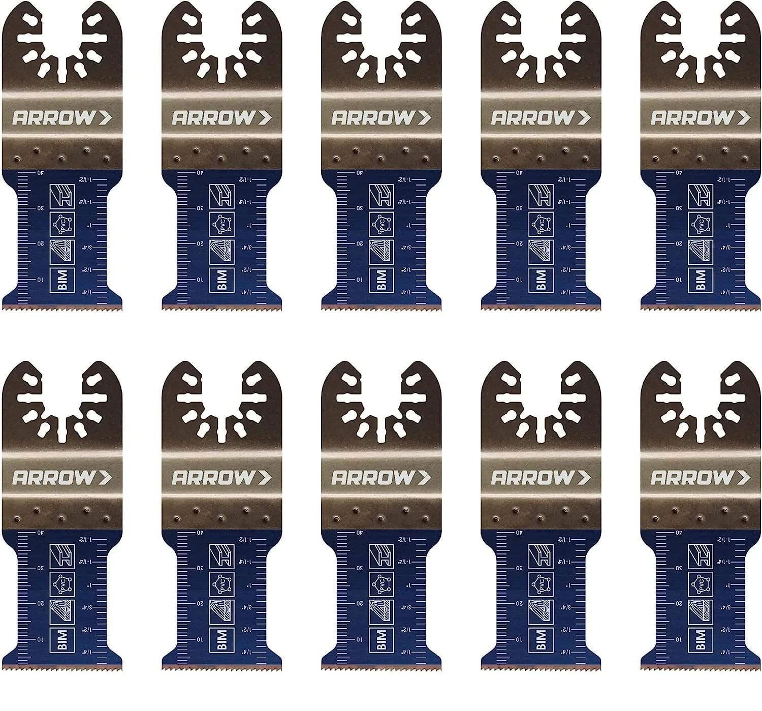 Arrow OSC107-10 Standard Wood and Nail Oscillating Tool Blade for Wood, PVC, Copper Pipe, Drywall, Universal, Fits Most Multitools, 1-5/16 inch, 10-Pack
