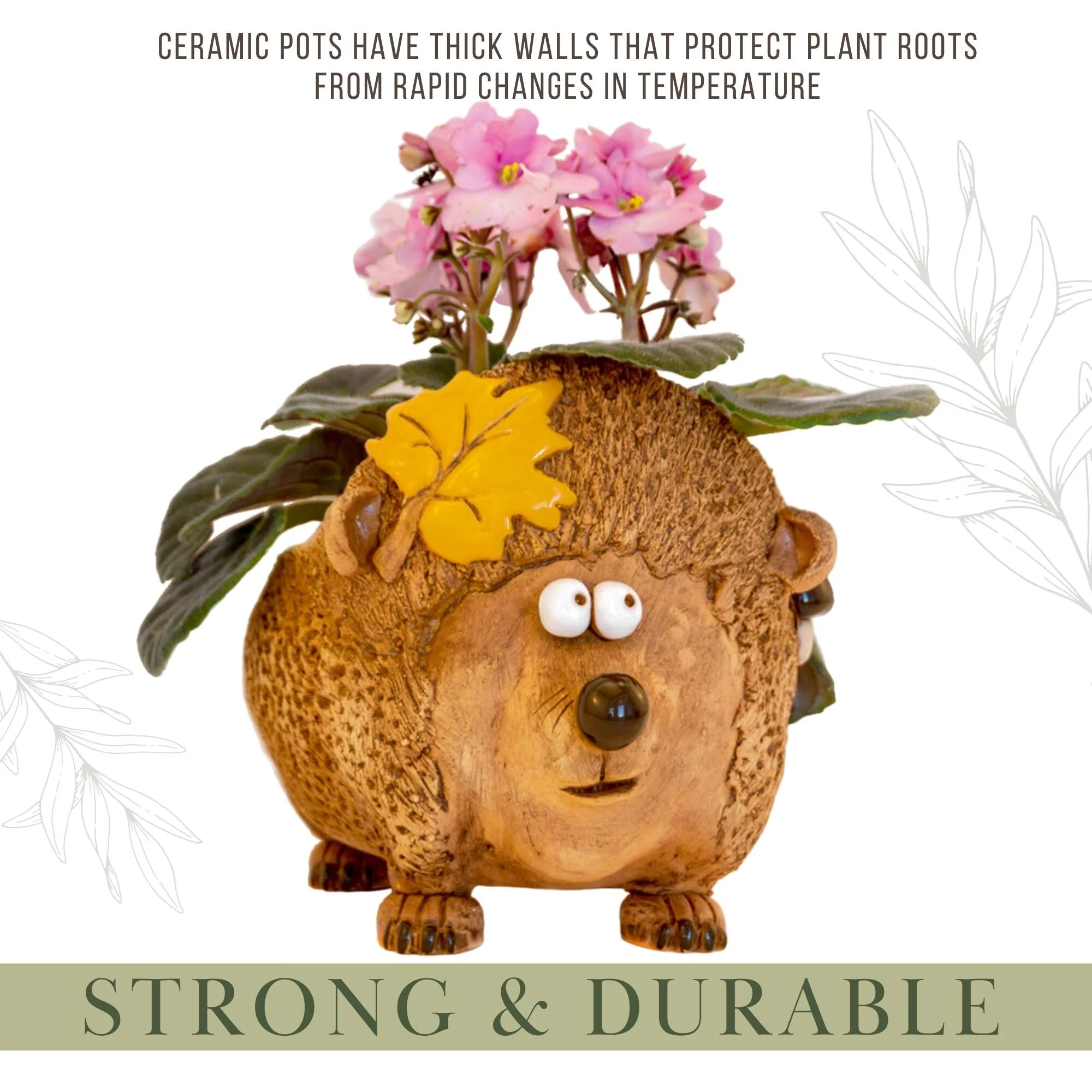 Golden Ceramics  Handmade Flower Pot Planter - Hedgehog - 7.5
