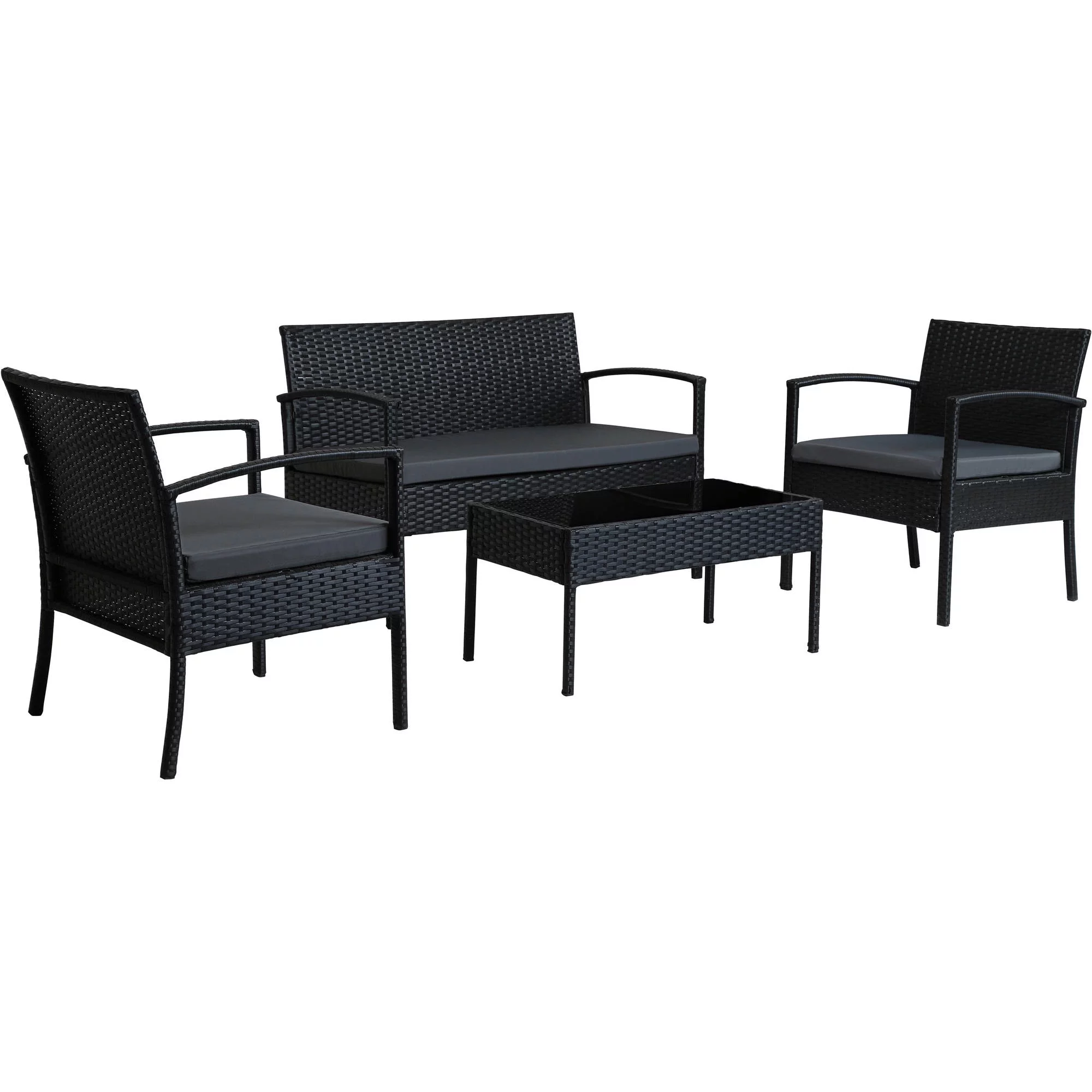 Incadozo 4-Piece All-Weather Wicker Patio Conversation Set, Black with Gray Cushions