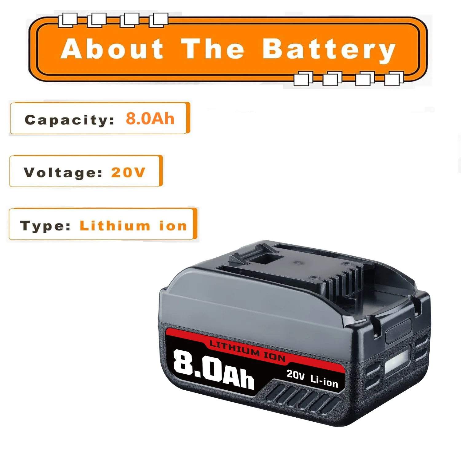 2Pack for WORX Battery WA3520 18V(20Vmax) 8000mAh Li-ion Battery Compatible with Worx 20V Cordless Tools WG151S WG155S WG251S WXL1810DC