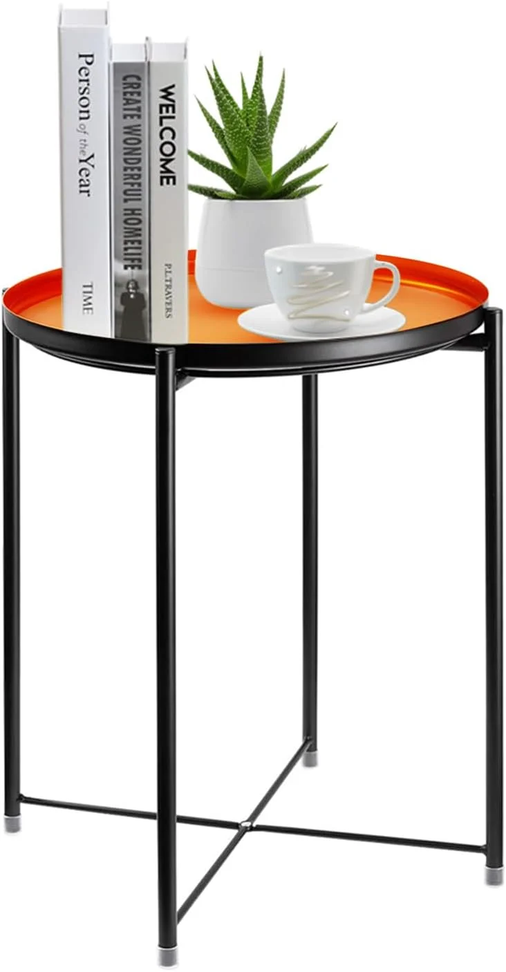 YPDXGH Round Metal Tray   Small Sofa End Coffee  Indoor&Outdoor Removable  Room Bedroom Balcony Office (Red Black)