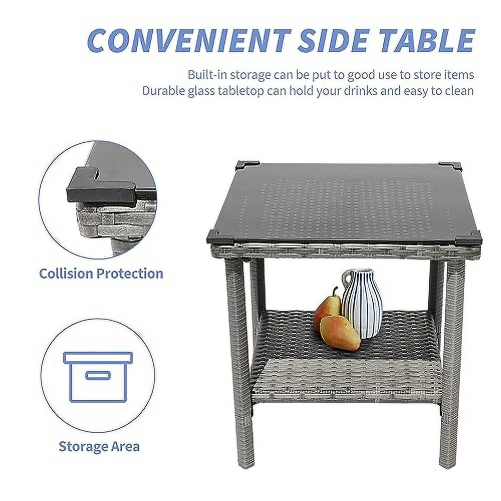 5 Piece Outdoor Patio Furniture Set with Table&Ottoman Outdoor Furniture Patio Set Bistro Wicker Patio Set of 2 Outside Lawn Chairs Conversation Sets for Porch Balcony Pool Deck