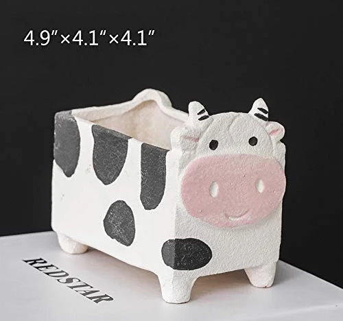 Crude Pottery Cute Animal Plant Flower Pot Succulent Planters Vase (Cow)