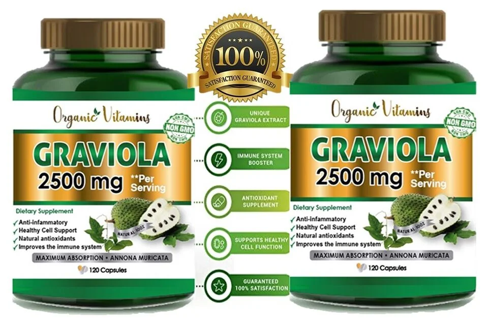 Graviola Capsules 2500mg Pure Natural Soursop Capsules Leaves fruit Powder 240 Capsules
