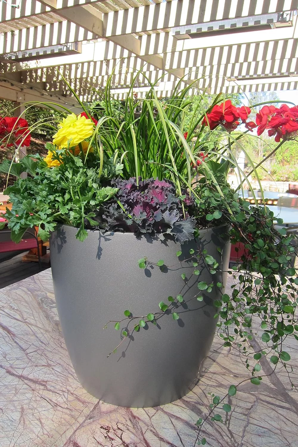 Napa Round Cylinder Fiberglass Planter, Grey, 13.5 Inch