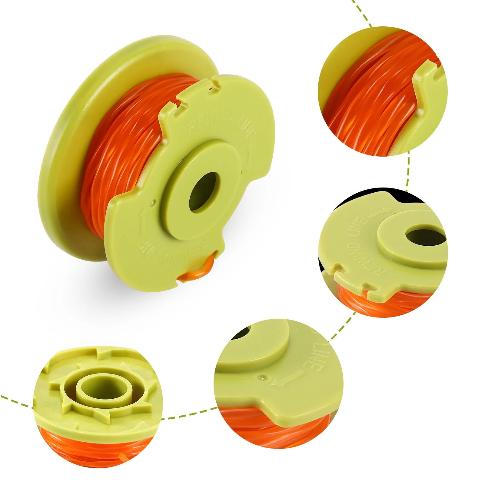 A ANLEOLIFE .080in Twisted Line Spool 11ft-Long #AC80RL3 for RYOBI Cordless Auto-Feed String Trimmers 18v 24v and 40v (12 Spools & 2 Cap, Orange)