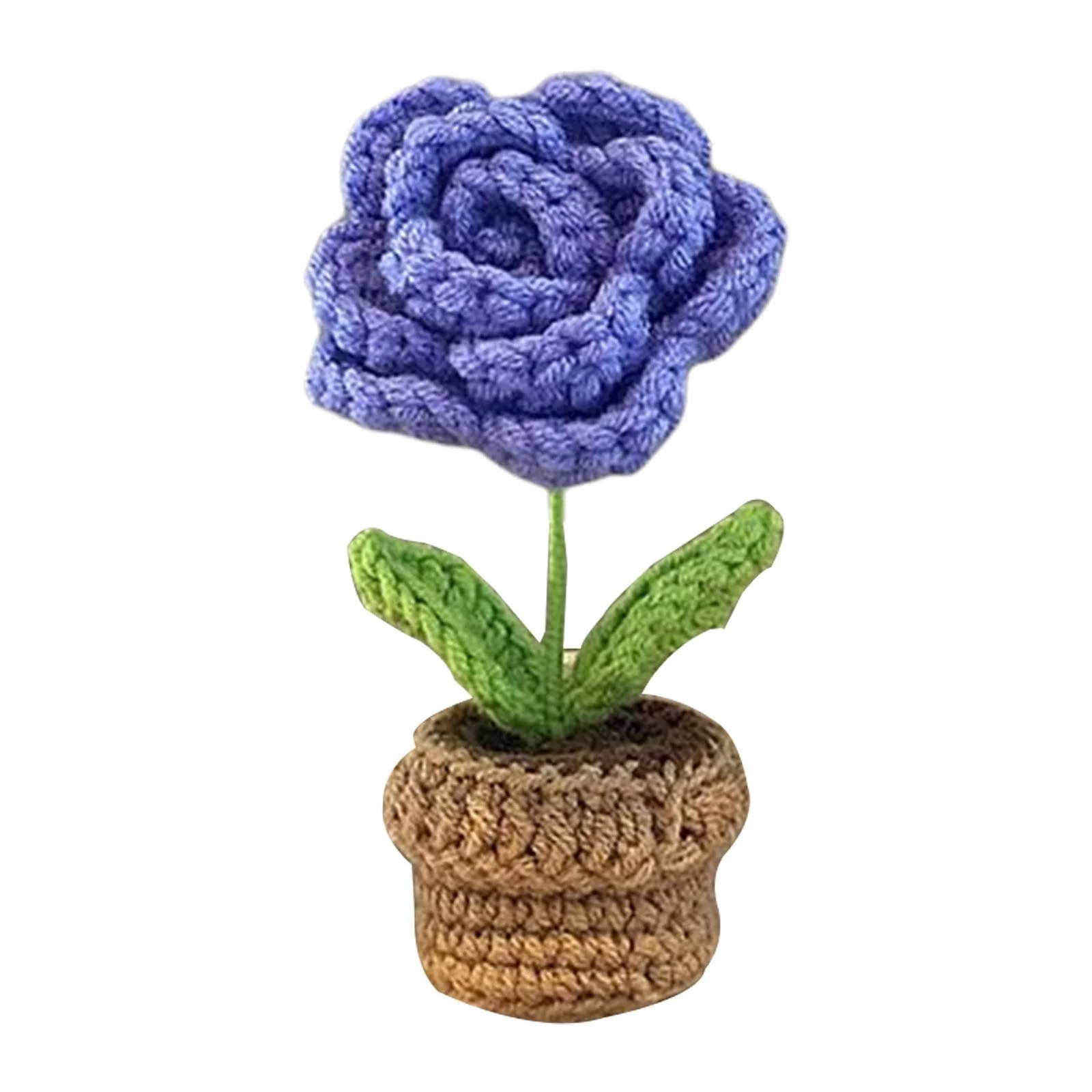 Handmade Beginner Knitted Flowerpot Small Potted Flower Crochet Craft Set Includes Blue Rose