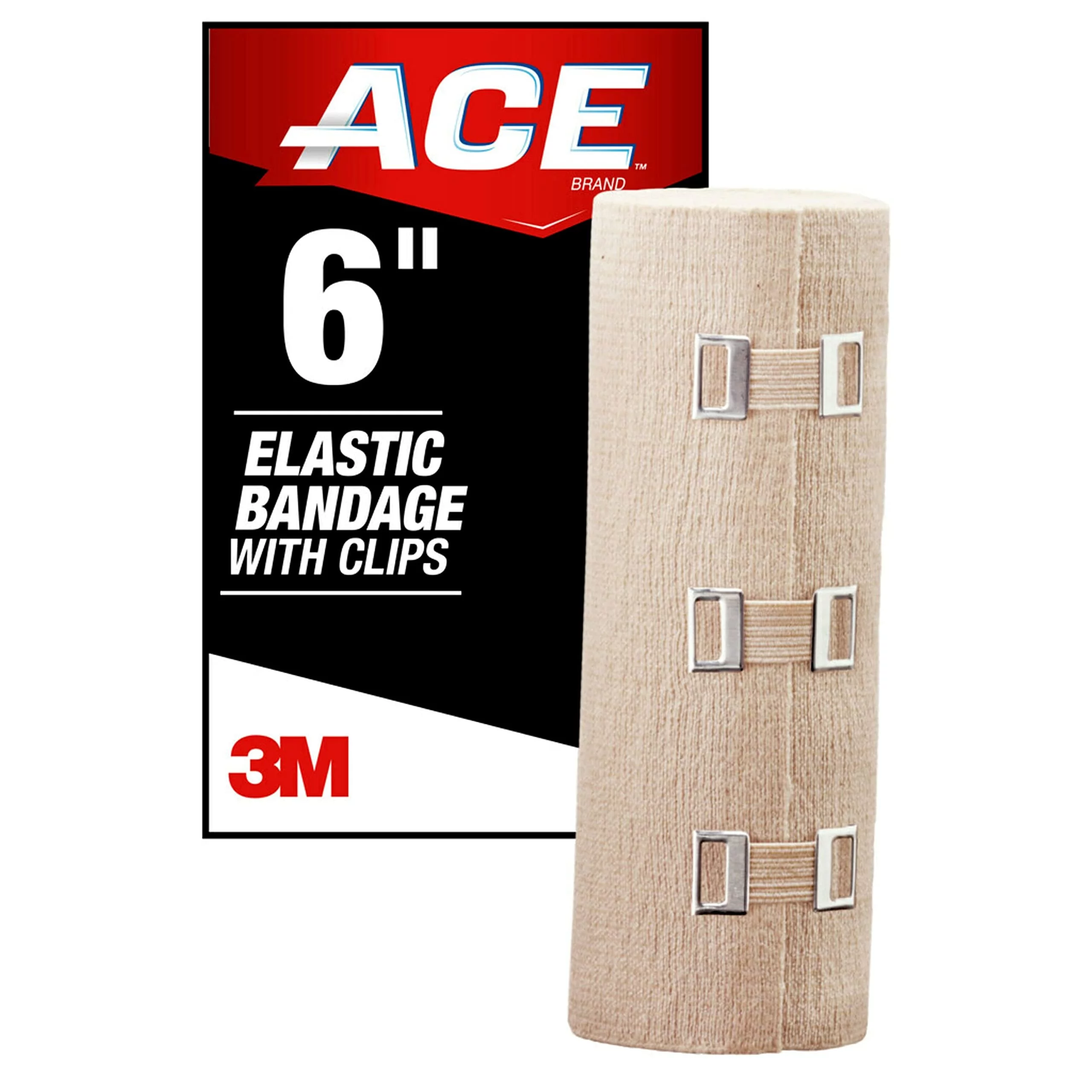 ACE 6 Inch Elastic Bandage with with Clips, Beige, Great for Chest and More, 1 Count