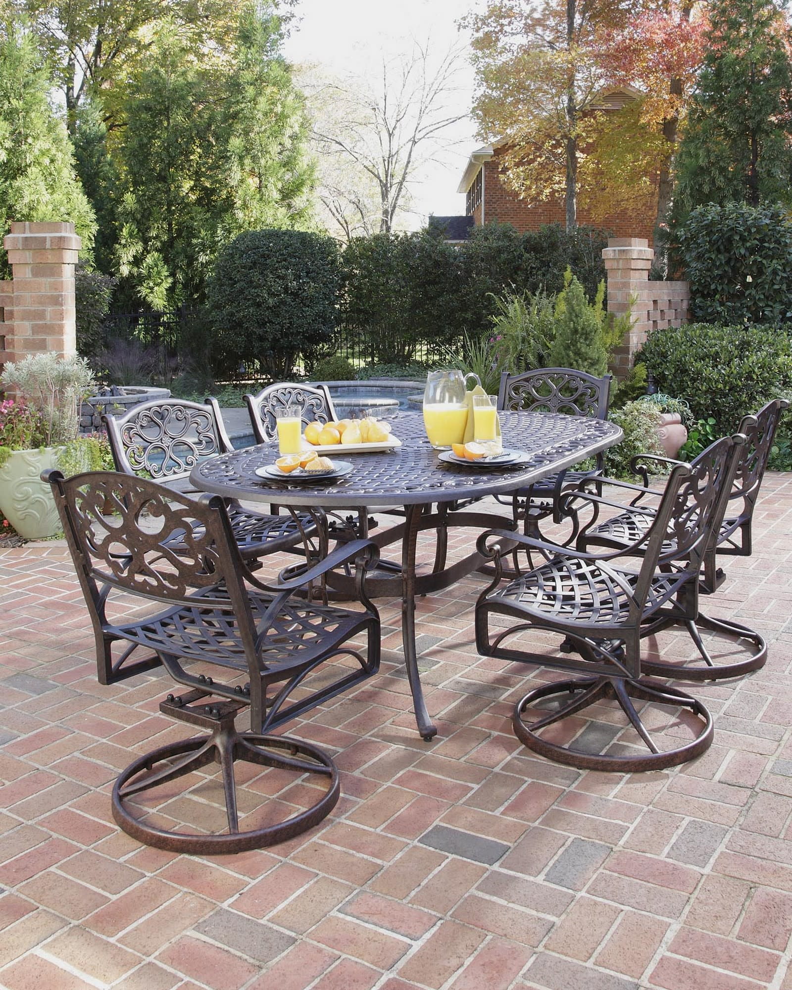 Homestyles Sanibel Aluminum 7 Piece Outdoor Dining Set in Bronze