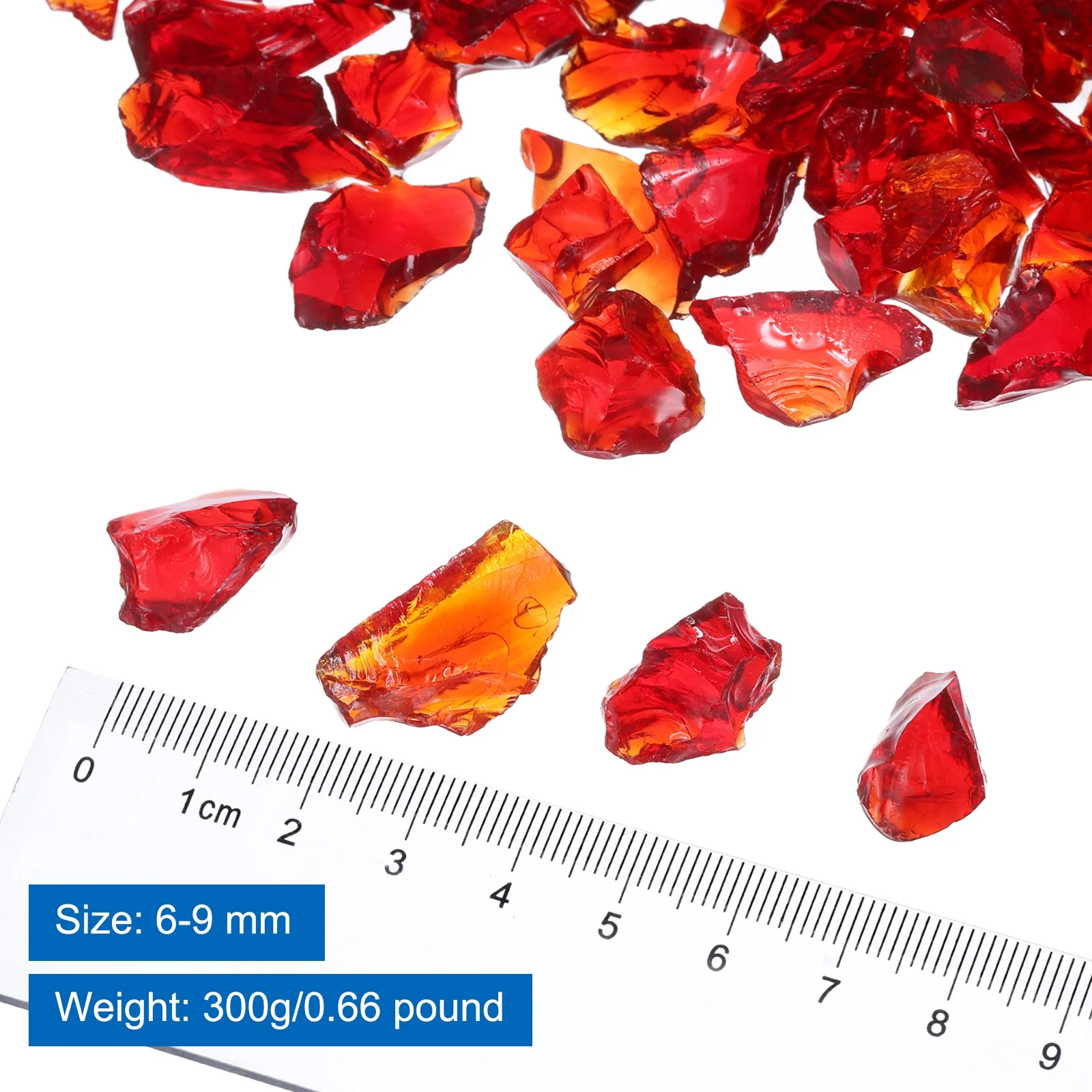 0.66 Pound Fire Glass Stone, 6-9mm Reflective Fire Pit Glass Rock for Fireplace, Red
