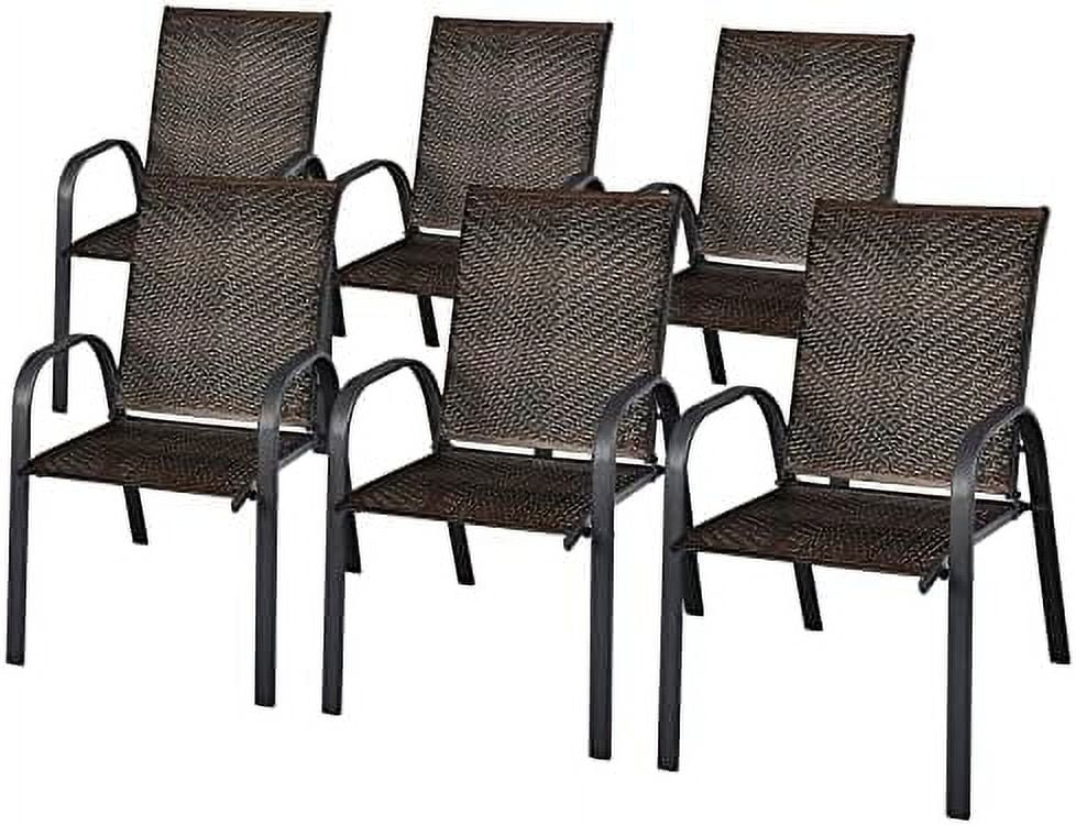 MQLIFEBOOM 6 Pack Stackable Dining Chairs Outdoor PE Wicker Patio Arm Chairs with Rustproof Steel Frame  Bistro Deck Chairs for Backyard Garden and Poolside