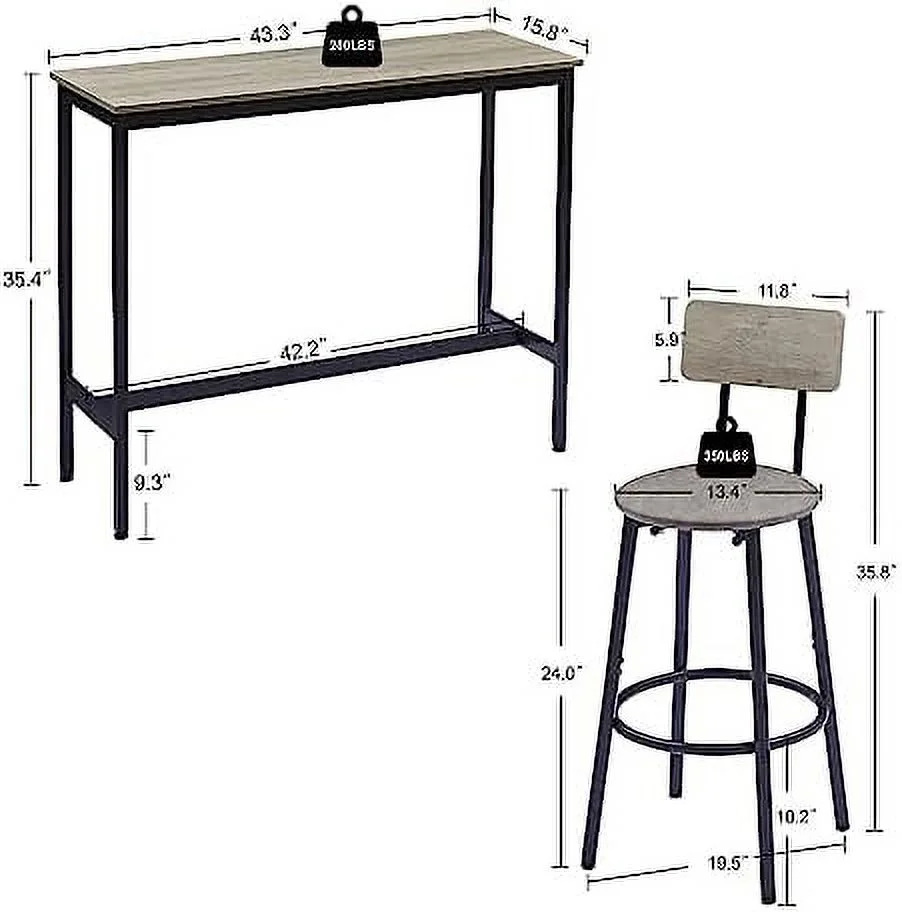 SJOIKLM Table Set for 2 with 2 PU Upholstered Stools  Pub Bistro Dinning Table and Stools with Backrest  Counter Height  Table Set for Apartment  Kitchen  Small Space
